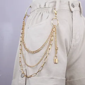 Chique meerlaagse gouden hiphop tailleketting met hangslot hanger en kreeftensluiting