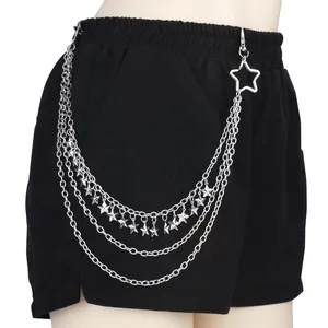 Hip Hop Alloy Multi-layer Waist Chain Pentagram Star Pants Chain For Women Retro Punk Silver Metal Jewelry Accessory