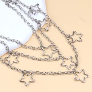 Punk Hip-Hop Metall Taillenkette mit hohlen Sternanhängern und silbernen Ringgliederschichten