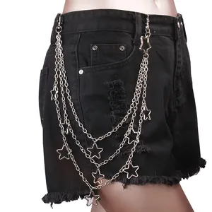 Punk Hip Hop Mehrlagige Metall Taillenkette Mit Hohlen Sternanhängern Silber Eisen Hosenkette Für Streetwear Rock Modeaccessoires