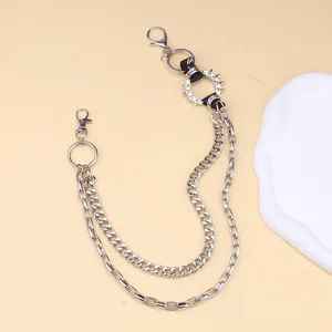 Double-layered punk metal trousers chain with spikes and lobster clasp accessories