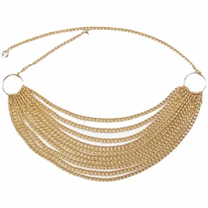 Detail of multi-layer gold chain belt, 105cm total length and 217g weight specifications