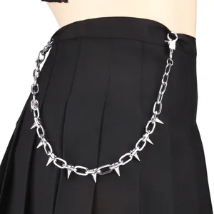 Punk Rivet Spike Pants Chain For Men Women Hip Hop Gothic Metal Waist Chain Silver Electroplated Alloy Jeans Accessories
