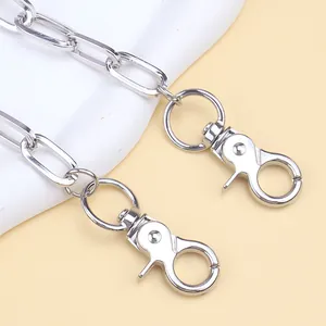 Punk silver rivet trouser chain with heavy duty metal links and snap hook lobster clasps