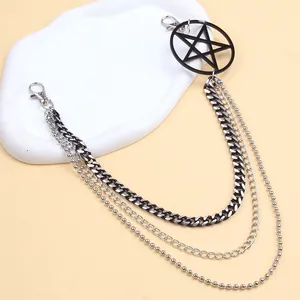 Three-layer gothic punk hip-hop trousers chain with a black pentagram star pendant