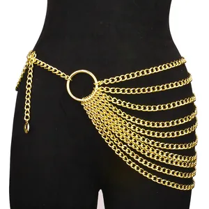 Damen Mehrlagige Legierung Metall Kette Gürtel Gold Silber Quaste Körperkette Taille Zubehör Für Kleid Hemd Anzug