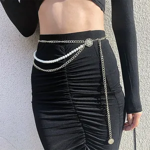 Chaine de Taille en Perle Artificielle Multicouche Rétro pour Femmes Mode Chaine en Métal Corps Bijoux de Fête