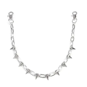 Punk silver metal pants chain featuring sharp conical studs and sturdy lobster clasps
