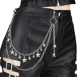 Chaîne de pantalon double couche en métal argenté avec étoiles pour style punk et streetwear
