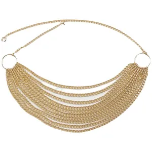Elegante mehrlagige goldene Taillenkette aus Metall mit Fransen für Kleider und Blazer