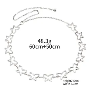 Detail view of silver butterfly hollow waist chain with dimensions and weight specs