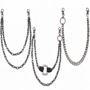 Detail specifications of three layered punk hip-hop pants chains with spike rings