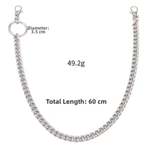 Silver punk cross trouser chain with lobster clasps and 3.5cm ring, 60cm long