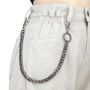 Hip hop style box chain trouser accessory with vintage metal rings and snap hooks