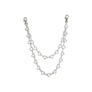 Silver punk heart-shaped layered chain belt with lobster clasps on white background