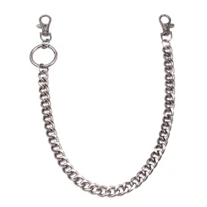 Detailed macro view of gunmetal punk box chain with dual lobster clasps and key ring