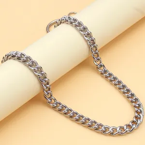 Silver punk hip hop cross pants chain with bold curb links and round metal buckle