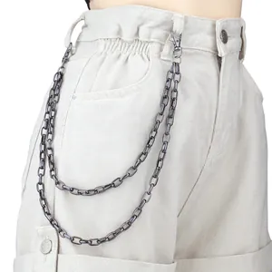 Double-layer gunmetal box chain pants accessory with O-rings and punk metal spikes