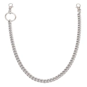 Hip hop punk style silver metal trousers chain with cross elements and lobster clasps