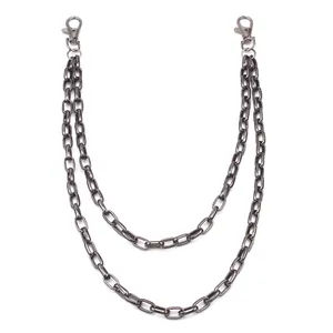 Close-up of double layered gunmetal pants chain with durable metal lobster clasps