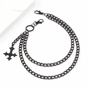 Detail of gothic cross pendant and dual metal chains with measurements for punk styling