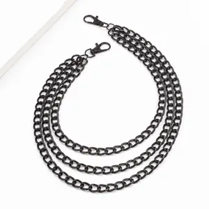 Detailed specs of triple-layered black metal hip hop pants chain with lobster clasps