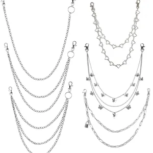 Punk Hip Hop Multilayer Pants Chain With Butterfly Heart Lock Pendant Metal Wallet Jeans Waist Chain For Women Men