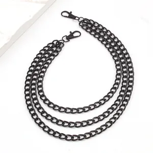 Close-up of triple-layered black metal hip hop pant chain with lobster clasps
