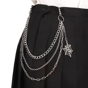 Punk Gothic Multi Layer Metal Waist Chain With Spider Web Pendant Silver Hip Hop Pant Chain For Women Men Fashion Jewelry