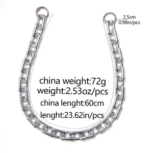 60cm silver metal chain strap for handbags with circular spring buckles and 72g weight