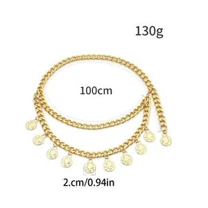 Goldene zweilagige Taillenkette mit 10 Münzanhängern, 100 cm Länge und 130 g Gewicht