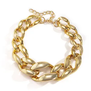 Chunky gold chain necklace with bold oval links and adjustable lobster clasp closure