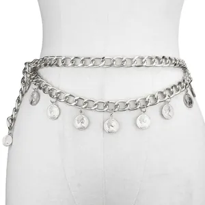 Silberner mehrlagiger Ketten-Gürtel mit Königin-Münzanhängern für Damen Streetwear