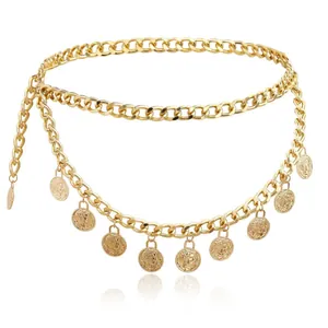 Zweilagige goldene Kette mit Vintage-Königinmünzen und Karabinerverschluss für Damen