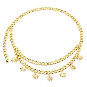 Multilayer gold metal hip-hop body chain featuring sunflower face charms and a sleek design