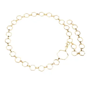 Minimalistische gouden geometrische zeshoekige metalen tailleketting met kreeftensluiting