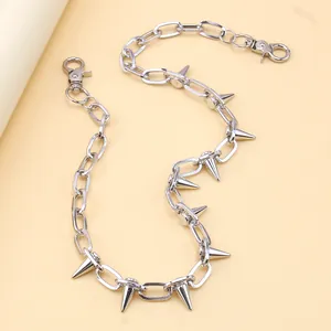 Punk Hip Hop Metal Waist Chain With Cone Rivets Spikes Double Lobster Clasp Trousers Wallet Chain For Men Women Streetwear