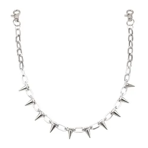 Hip hop silver metal wallet chain with spiked rivets and dual lobster clasps