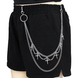 Punk-Hosenkette mit Doppel-Layer, Kreuzanhängern und Metallring im Hip-Hop-Stil