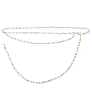 Elegant multi-layer gold waist chain with faux pearls and heart charm adjustable closure
