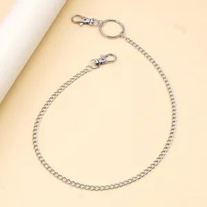Polished silver metal pants chain featuring swivel lobster clasps and ring detail