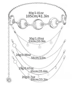Detailed specs of multi-layer moon and star body chains with weights and lengths