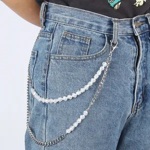 Chaîne de Taille Mode Femme Double Couche Alliage Chaîne de Pantalon Künstliche Perle d'Imitation Accessoire Jeans Punk Hip Hop Bijoux