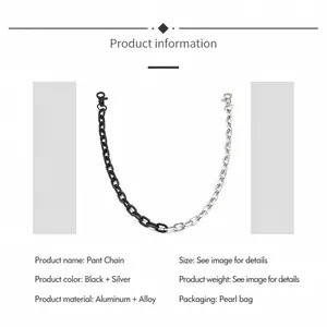 Detail view of 64cm split black and silver metal trouser chain with size specifications