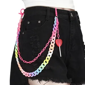 Y2K colorful layered acrylic pant chain with heart lollipop pendant for jeans
