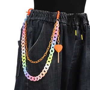 Colorful multilayer resin pant chain with double macaron links and orange heart lollipop charm