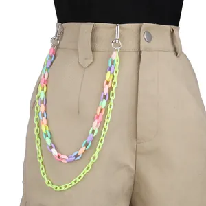 Double Layer Acrylic Pant Chain Multicolor Candy Color Macaron Waist Chain Lightweight Jeans Accessory With Metal Clasp For Women Men