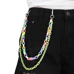 Double-layered colorful acrylic pants chain with macaron round links and green accent