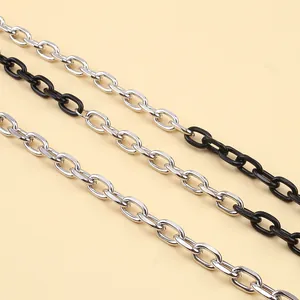 Macro view of metallic pants chains in silver, black, and mixed color plating
