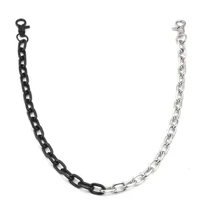 Minimalist bicolor chain waist jewelry with black and silver links and lobster clasps